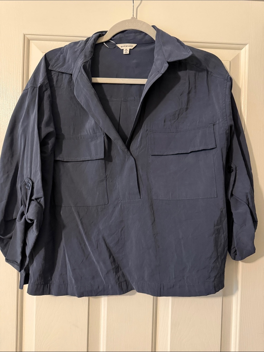 Max Studio Slate Blue Popover Utility Top